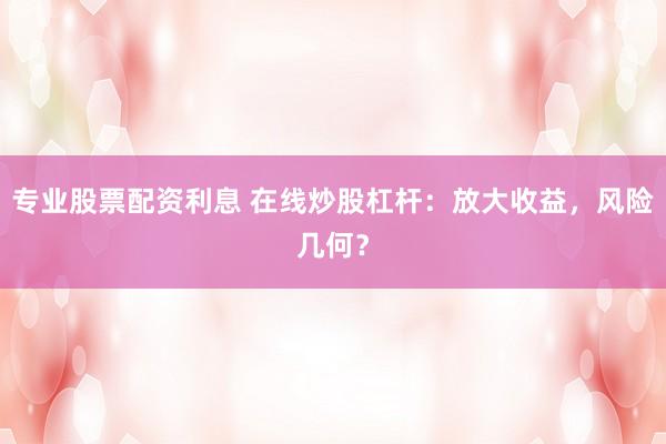 专业股票配资利息 在线炒股杠杆：放大收益，风险几何？