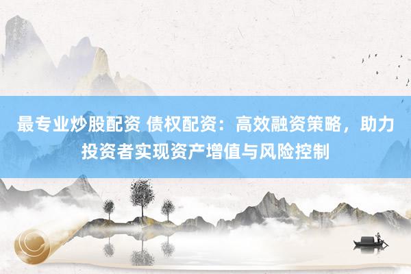 最专业炒股配资 债权配资：高效融资策略，助力投资者实现资产增值与风险控制