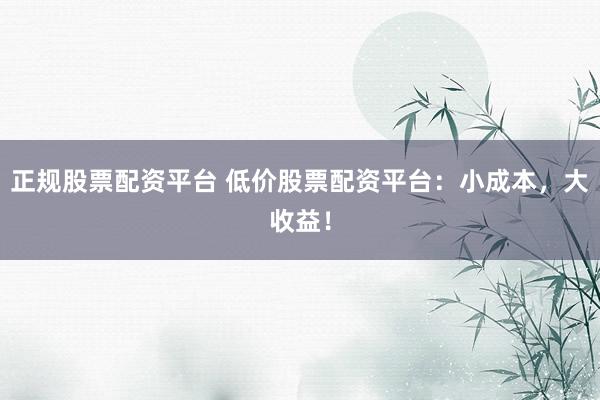 正规股票配资平台 低价股票配资平台：小成本，大收益！