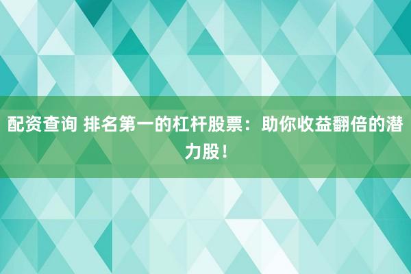 配资查询 排名第一的杠杆股票：助你收益翻倍的潜力股！
