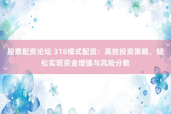 股票配资论坛 318模式配资：高效投资策略，轻松实现资金增值与风险分散