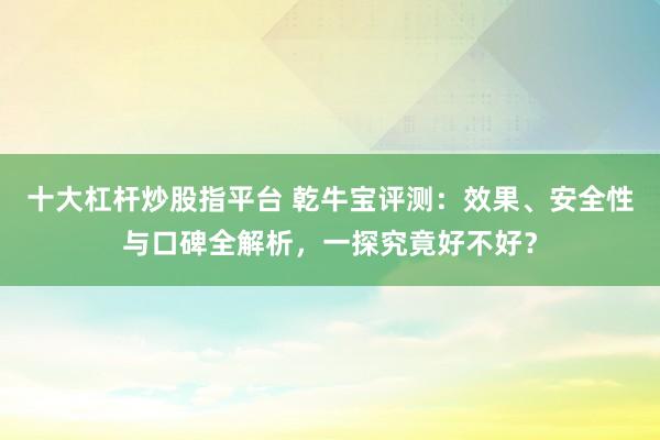 十大杠杆炒股指平台 乾牛宝评测：效果、安全性与口碑全解析，一探究竟好不好？