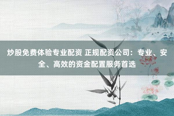 炒股免费体验专业配资 正规配资公司:专业、安全、高效的资金配置服务首选