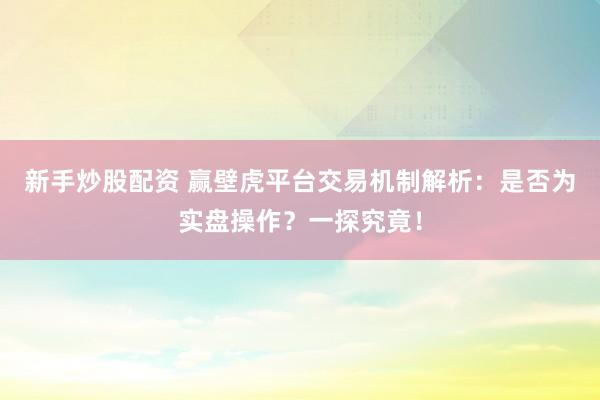 新手炒股配资 赢壁虎平台交易机制解析:是否为实盘操作?一探究竟!