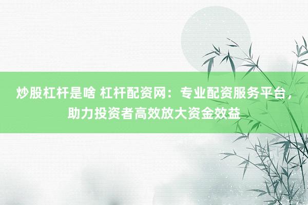 炒股杠杆是啥 杠杆配资网:专业配资服务平台,助力投资者高效放大资金效益