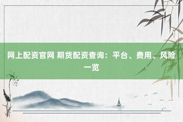网上配资官网 期货配资查询：平台、费用、风险一览