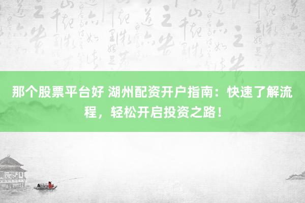 那个股票平台好 湖州配资开户指南：快速了解流程，轻松开启投资之路！
